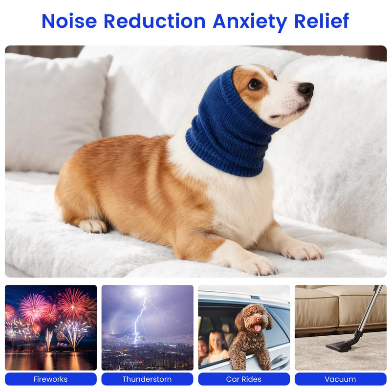 Quiet Dog Ear Muffs 1Pack, Anxiety Relief & Dog Ear Muffs Noise Protection for Grooming, Bathing, Fireworks, and Thunder – Soft Elastic Head and Ear (Large, Blue) Large