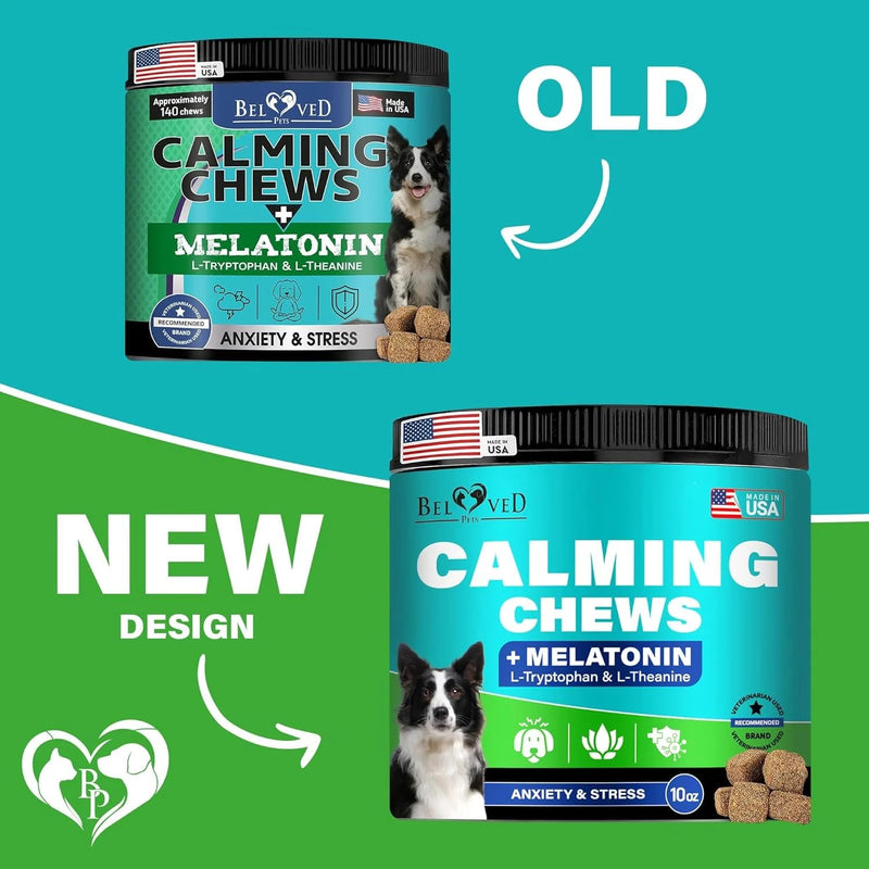 Beloved Pets Calming Chews for Dogs & Puppy - Pet Separation Anxiety Relief Soft Treats & Calm Behavior Aid - Melatonin for Sleep- Anti Stress Treatment Help with Thunder- Made in USA