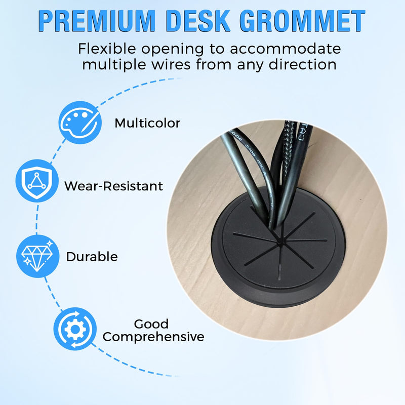 Desk Grommet 2" (50 mm), Desk Hole Cover for Cables White, Cable Grommet ABS Plastic, Desk Hole Grommet for Office and Home Table Cable, Detachable & Flexible Cable Cord Organizer-2 Pcs 2" (50 mm) 2 pcs White