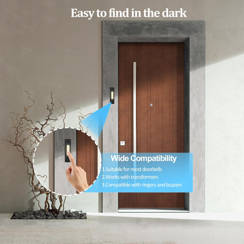 Lighted Doorbell Button Wired Door Bell Push Buttons LED Door Chime,Black Replacement Doorbell Button,Wall Mounted Doorbell Switch Wired Doorbells for Home Black Button,Warm Light