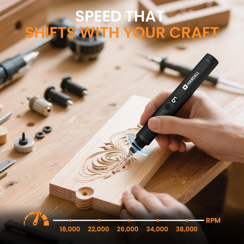 HARDELL Engraving Pen 6 Speed, USB-C Rechargeable Engraving Tool, Electric Engraving Pen Kit with 41 Accessories for Metal, Wood, Glass and Plastic, Cordless Engraving Pen Set for DIYer & Beginner Black