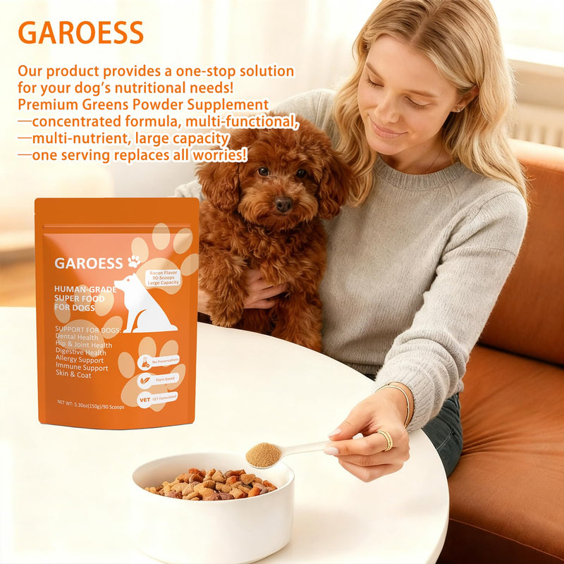 Human Grade Superfood for Dogs, Premium Green Powder, Cranberry,Pumpkin Powder, chlorella for Dental & Teeth, Hip & Joint, Gut Health, Allergies, Immune, Skin, Large Size, 90 Scoops（5.3oz