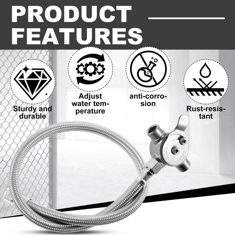 Yaocom 2 Pcs 3/8" Hot and Cold Water Mixing Valve with Braided Faucet Hoses 3/8 Inch