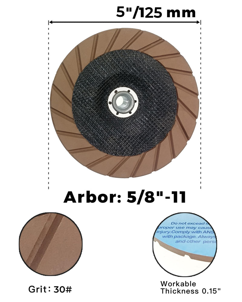 Concrete Grinding Wheel 5" Ceramic Diamond Cup Wheel for Floor Surface, 30# Dry Edge Polishing Discs Fits Angle Grinder, 5/8"-11 30#