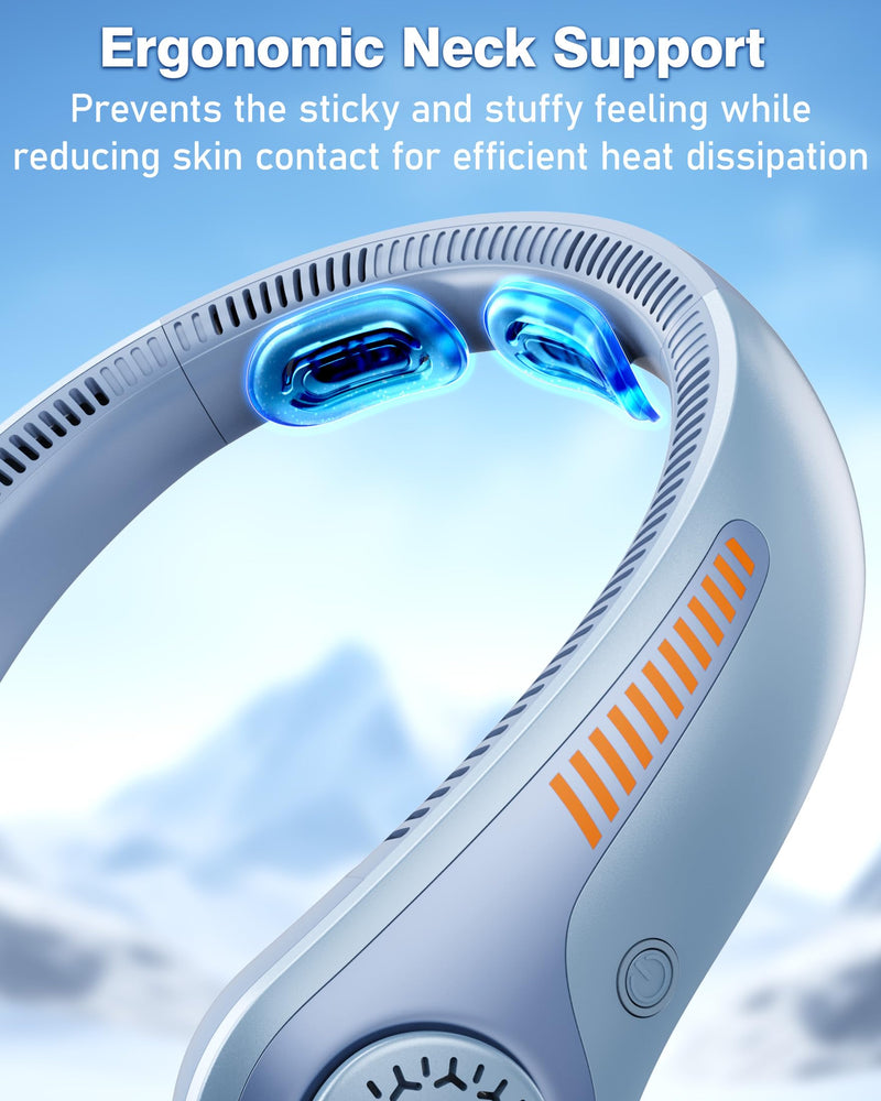 Portable Neck Fan - Rechargeable Personal Fan with Neck Support, 5-Speed Quiet Lightweight Long Lasting Neck Fan, Fathers Day, Mothers Day Gifts, Full Surround Cooling for Travel, Hot Flashes Sky Blue