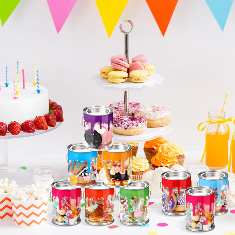 Reallnaive 24 Pcs Art Paint Party Favors Clear Empty Paint Cans Bulk with Lids Mini Size Transparent Plastic Buckets Mini Containers for Party Supplies Treats Candy Crafts DIY Decor, 2.76 x 3.54 Inch