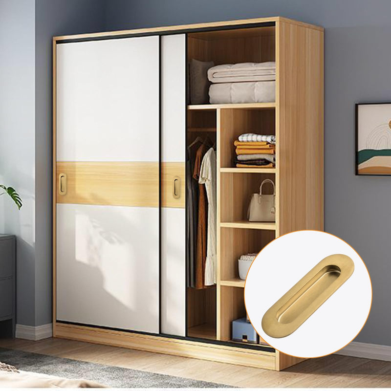 MOROBOR 6Pcs Stainless Steel Side Hole Flush Pull, Oval Embedded Sliding Door Handle Recessed Finger Pulls with Hidden Screws for Drawer Cupboard Wardrobe/Brushed Gold Brushed Gold-6PCS