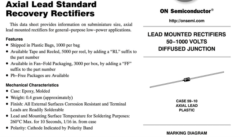 FAIRCHILD SEMICONDUCTOR 1N4001 DIODE, STANDARD, 1A, 50V, DO-41 (10 pieces)