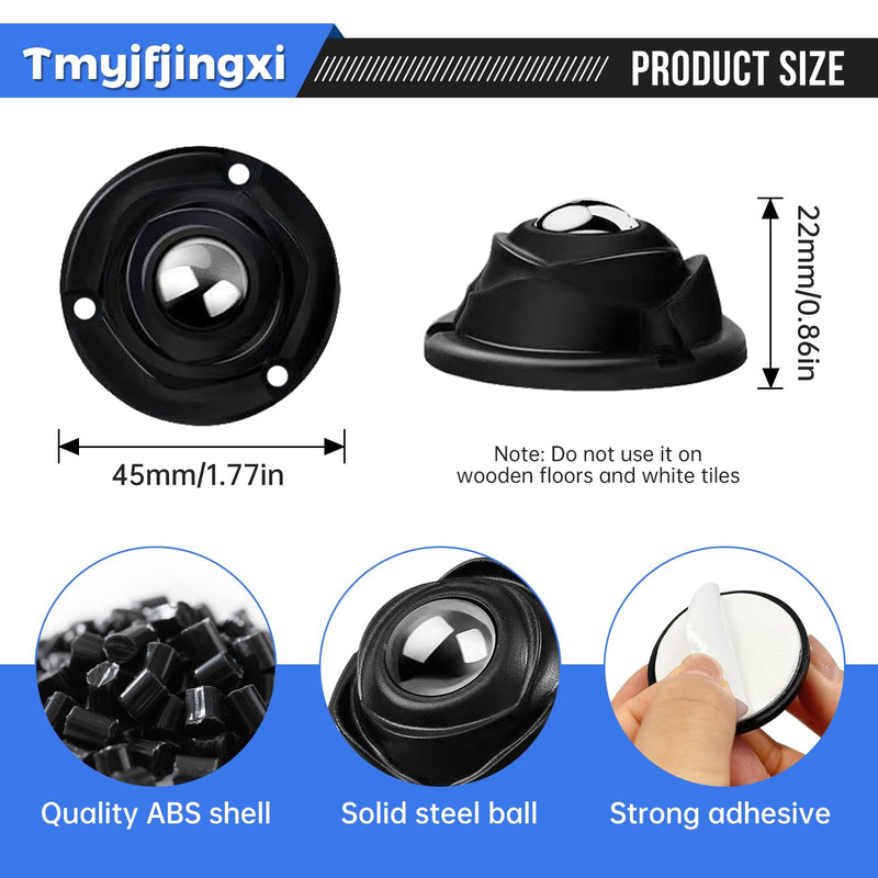 16 Pack Black Small Self Adhesive Appliance Caster Wheels 1 Inch for Furniture Low Profile Slider Rollers Load Capacity 41LBS Per Wheel YY023-16B 16 pieces