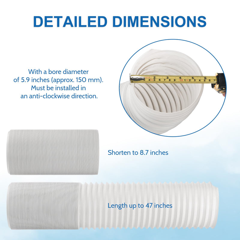 Portable Air Conditioner Hose 5.9" Dia 47" Length, AC Vent Exhaust Hose Dia 5.9''/ L 47''