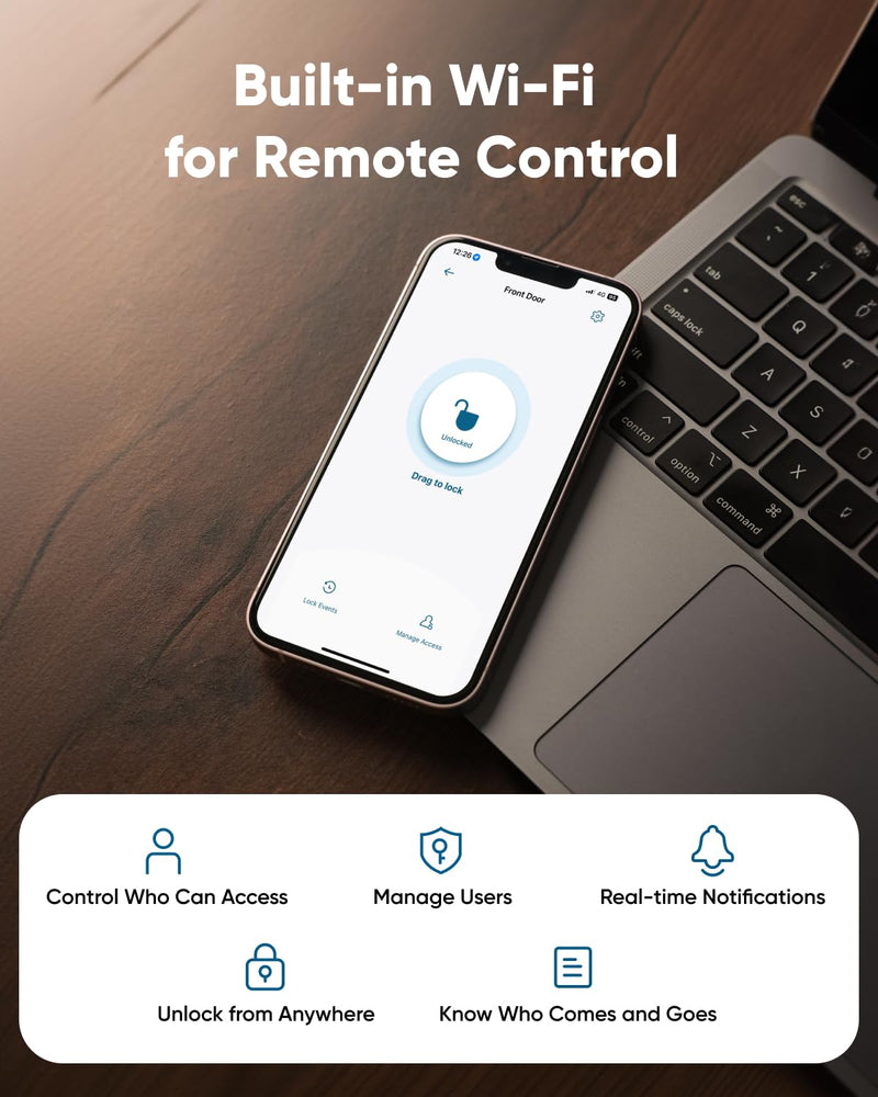 eufy Security Smart Lock C30, Keyless Entry Door Lock, Built-in WiFi Keypad Deadbolt for Front Door, No Bridge Required, Easy Installation, App Remote Control, Reliable Power, BHMA Grade 3 Contemporary Black