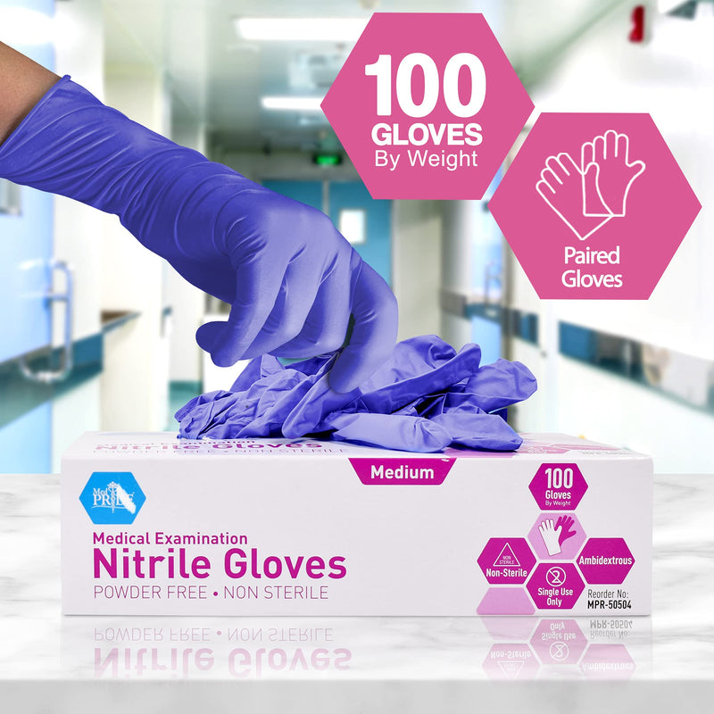 MedPride Powder-Free Nitrile Exam Gloves, Iris Blue, Medium, Box/100 Medium (Pack of 100)