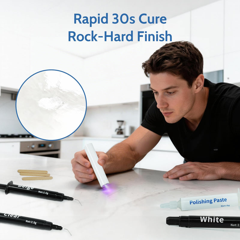 Quartz Countertop Repair Kit (Clear, White, Beige) Granite & Marble Repair Kit, 30s Quick-Drying Repair Chip for Edge Chips, Cracks, Scratches and Holes on Ceramic Tile, Bath Tub, Sink and Other Stone Surfaces - Pro Surface Repair 0.09 Fl Oz (Pack of 3)
