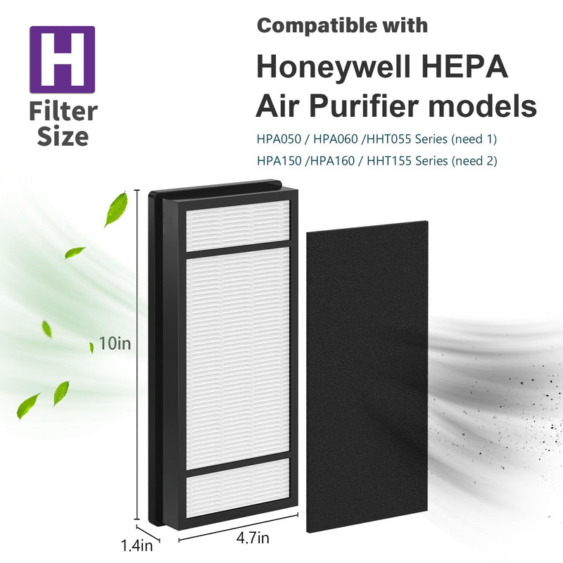 4 Packs HRF-H1 HRF-H2 True HEPA Replacement Filter H Compatible with Honeywell HPA050 HPA150 HPA060 HPA160 HHT055 HHT155 Air Cleaner Purifier with 8 pcs HRF-B1 Activated Carbon Pre-filters 4 HEPA+8 Carbon