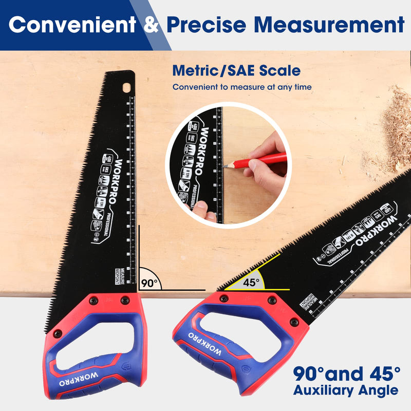 WORKPRO Hand Saw, 16-Inch Universal Handsaw with Non-Slip Comfortable Handle, Anti-rust Wood Saw With Chip Removal Design, Heavy-Duty Hand Saw for Cutting Wood, Laminate, PVC