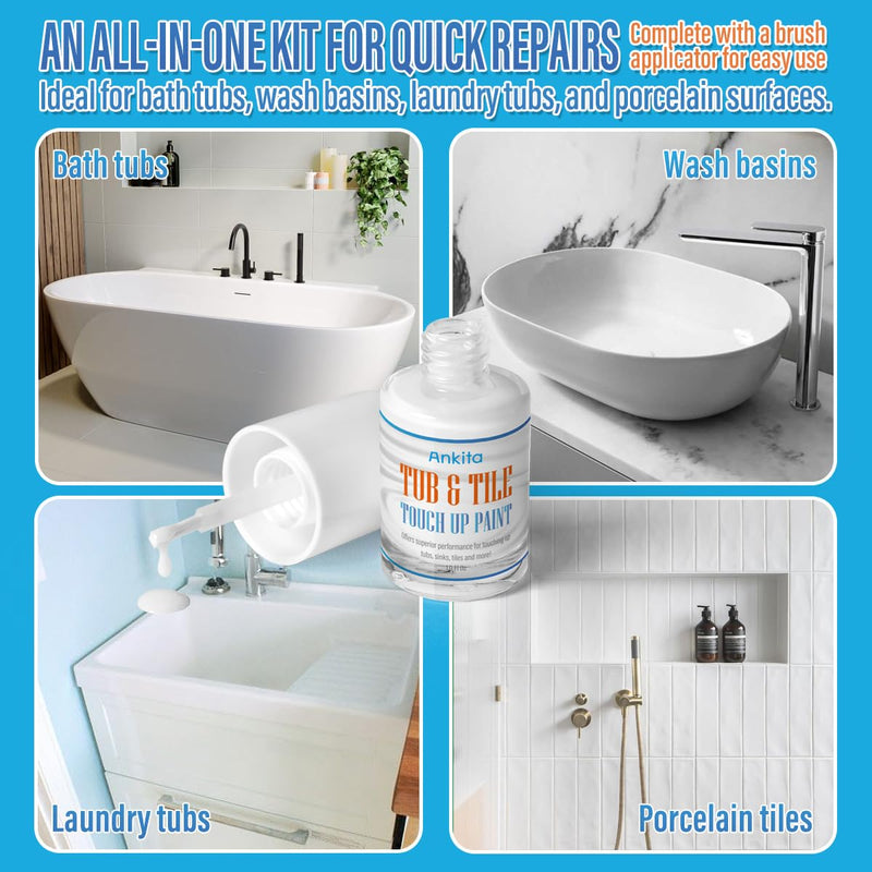 Specialty Tub and Tile Paint, High-Gloss White Tub Paint for Bathtub, Quick-Dry Porcelain Paint for Scratches & Chips on Porcelain, Acrylic, Enamel, Cast Iron, Tubs, Tiles, Sinks and Toilets(White) No. 01 Gloss White (Tub/Tile)