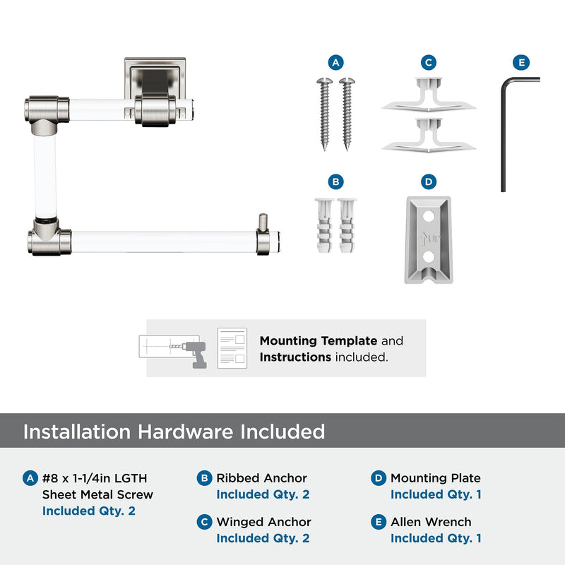 Amerock BH36062CG10 | Clear/Brushed Nickel Towel Ring | 5-7/16 inch (138 mm) Width Towel Holder | Glacio | Hand Towel Holder for Bathroom Wall | Small Kitchen | Bath Accessories