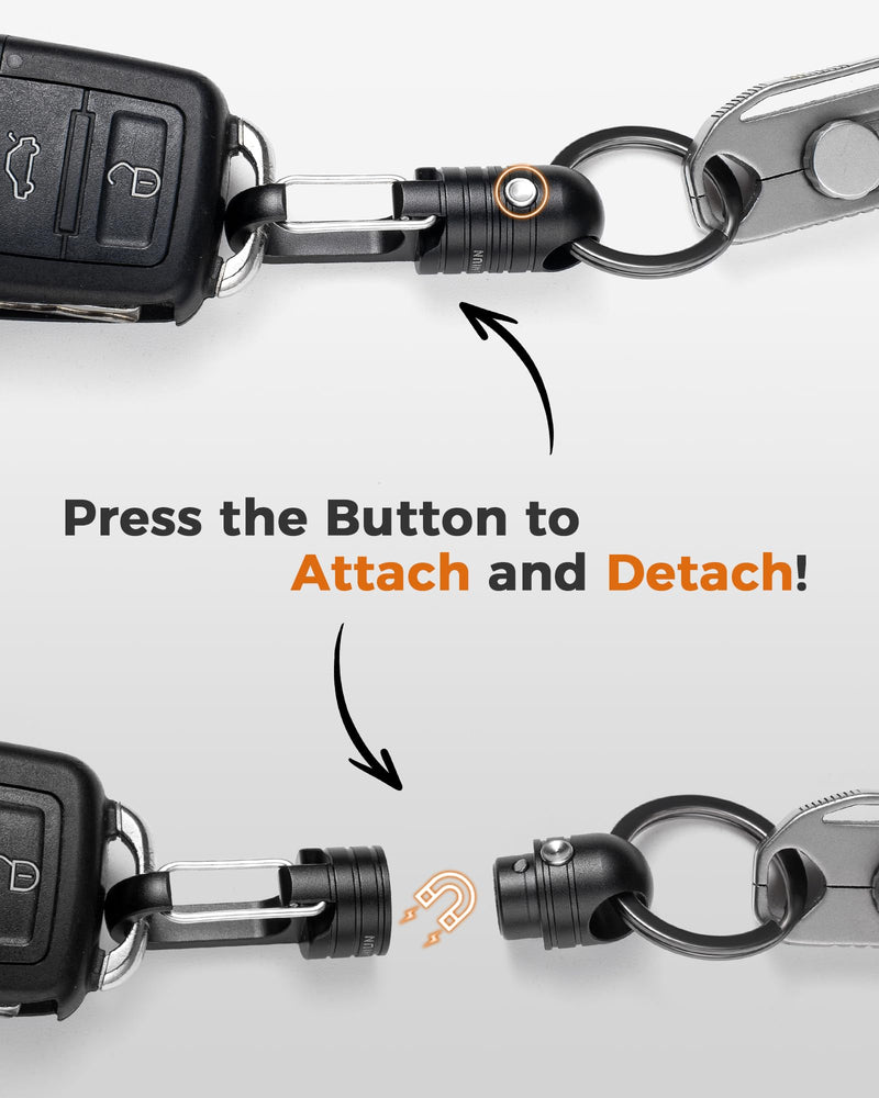 Small Magnetic Quick Release Keychain with Spring Key Clip and Key Ring-2 Button Lock System Black 1 Pack