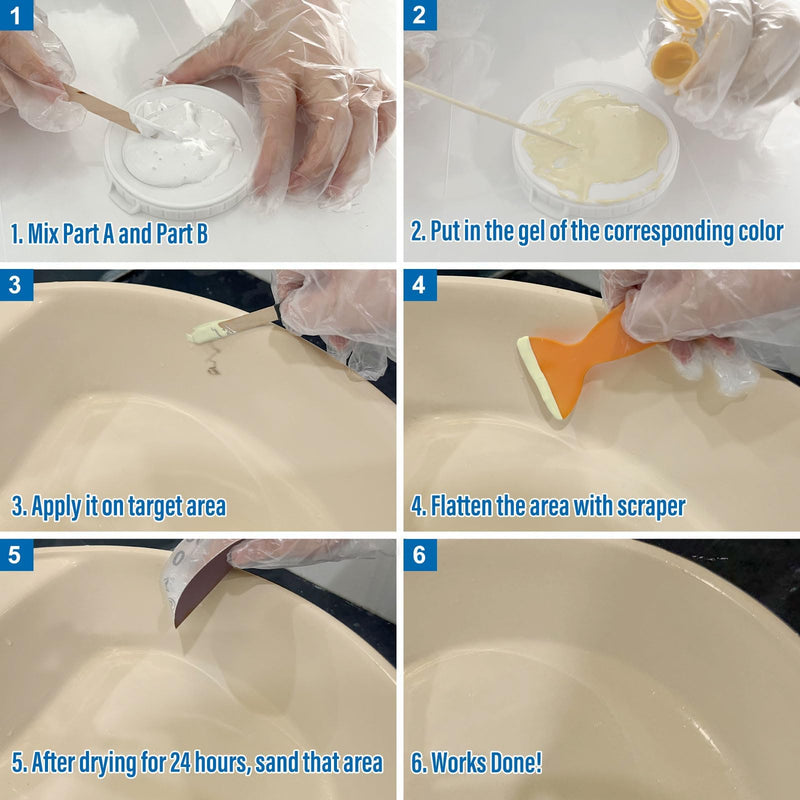 Fiberglass Tub Repair Kit (Color Match), 3.7oz Fiberglass Shower, Porcelain Sink and Acrylic Bathtub Repair Kit, Quick to Fix Cracks, Chips, Dents, Holes on Bath Tub & Toilet, Almond/Biscuit/Bone - NewNest Australia