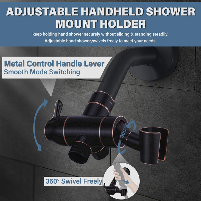Shower Arm Diverter with Handshower Mount, G1/2 Brass 3 Way Diverter Valve Bathroom Universal Shower System Replacement for Handheld Shower and Fixed Shower Head, Oil Rubbed Bronze