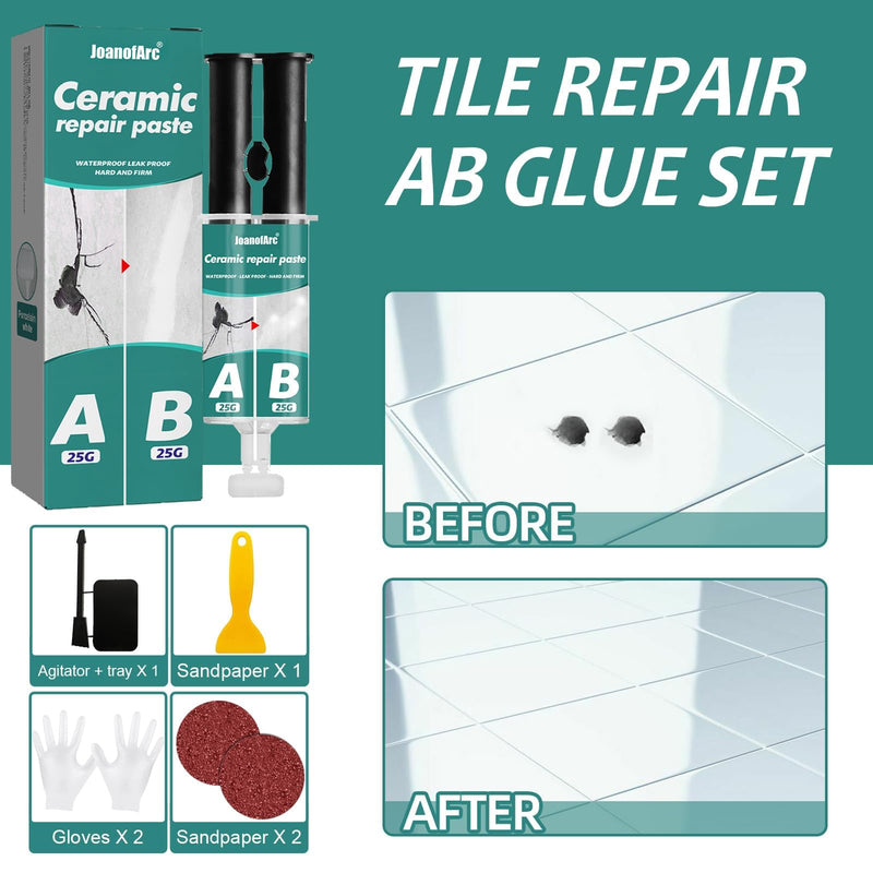 Porcelain Repair Kit, Tile, Marble and Granite Repair Kit, 100ml Quartz Countertop Repair Kit for Tile, Acrylic, Ceramic, Enamel, Kitchen Bathroom Fix Chips Cracks Scratches on Porcelain Sink
