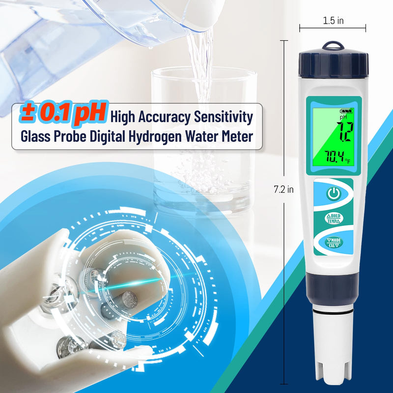 Hydrogen Water Tester pH Meter for Drinking Water Multi-Functional pH H2 ORP TDS EC Temp Tester Accuracy Dissolved Hydrogen Tester pH PPM EC Meter for Household Water Hydroponics Pool