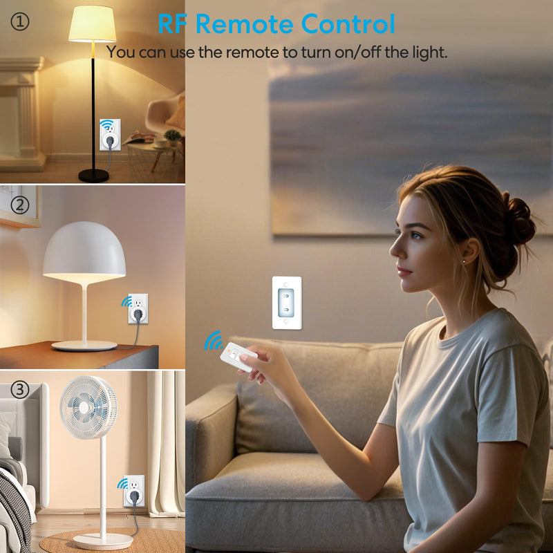 LoraTap 656ft Wireless Remote Control for Lamps and Household Appliances, No Hub Required, White (1 Remote + 3 Plugs)