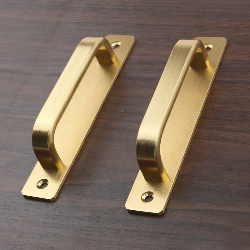 Semetall 5.79" Heavy Duty Antique Barn Door Handles Pull and Flush Hardware for Gate,Garage,Shed,2 Pack,5.04" Hole Center,Gold 128mm/5.04" hole center Gold