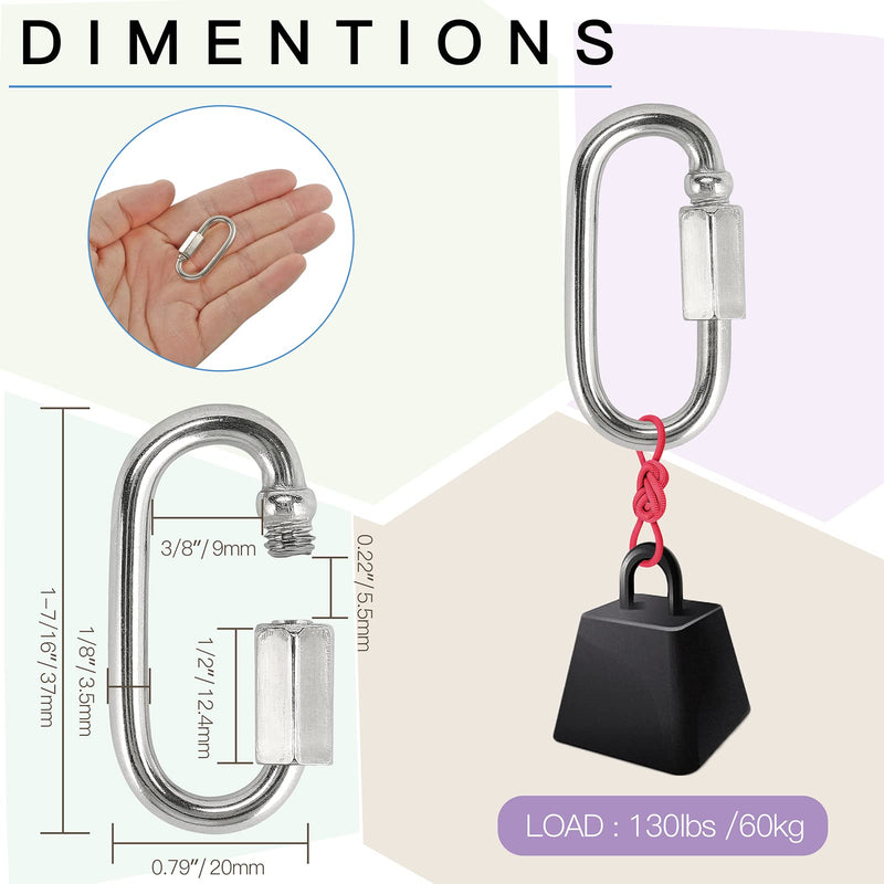 5pcs M3.5 Quick Link Chain, 1/8 Inch Stainless Steel Quick Links, D Shape Locking Quick Connector - 170lb Capacity