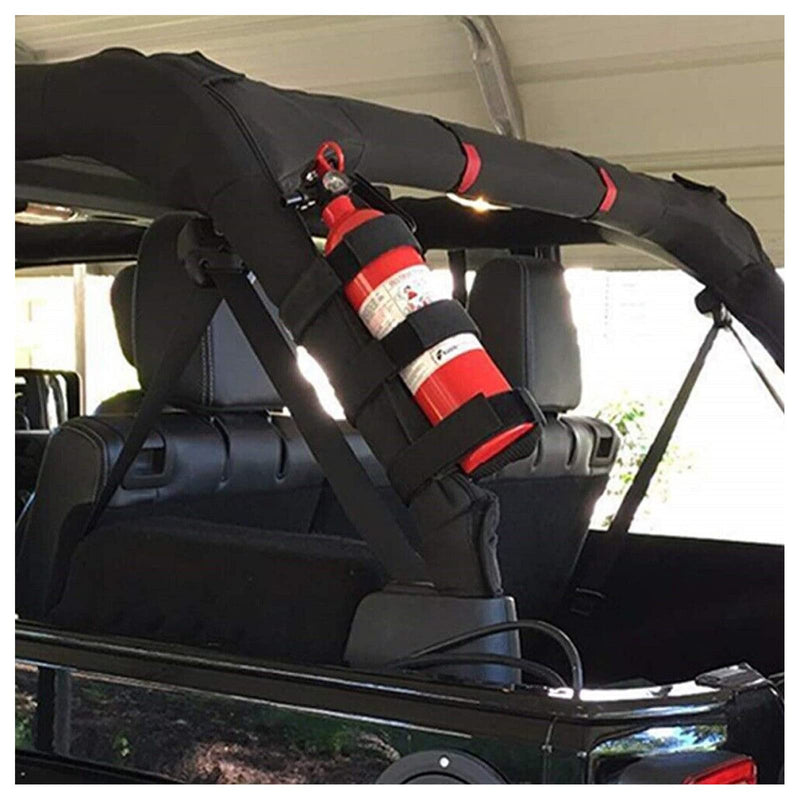 Adjustable Roll Bar Fire Extinguisher Mount Holder 3 lb for Jeep Wrangler Unlimited CJ YJ LJ TJ JK JKU JL JLU 4XE,(Black, Without Pattern) Black