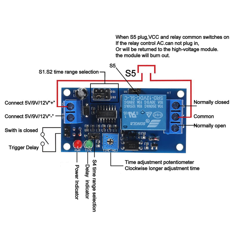 3Pcs DC 12V Delay Relay Module Electronics Delay Relay Turn On Off Switch Module with Timer Adjustment Potentiometer Delay Module LED Indicator
