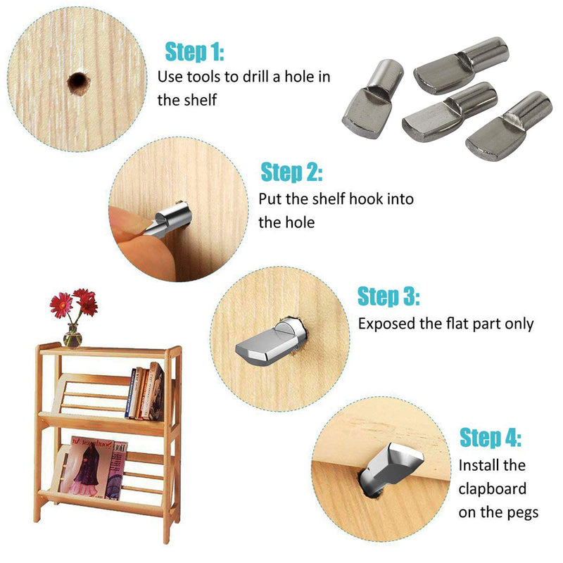5mm Shelf Support Shelf Pins Kit 60Pcs Nickel Plated Spoon Shape Cabinet Furniture Shelf Support Pegs Perfect for Shelf Holes on Cabinets, Entertainment Centers.