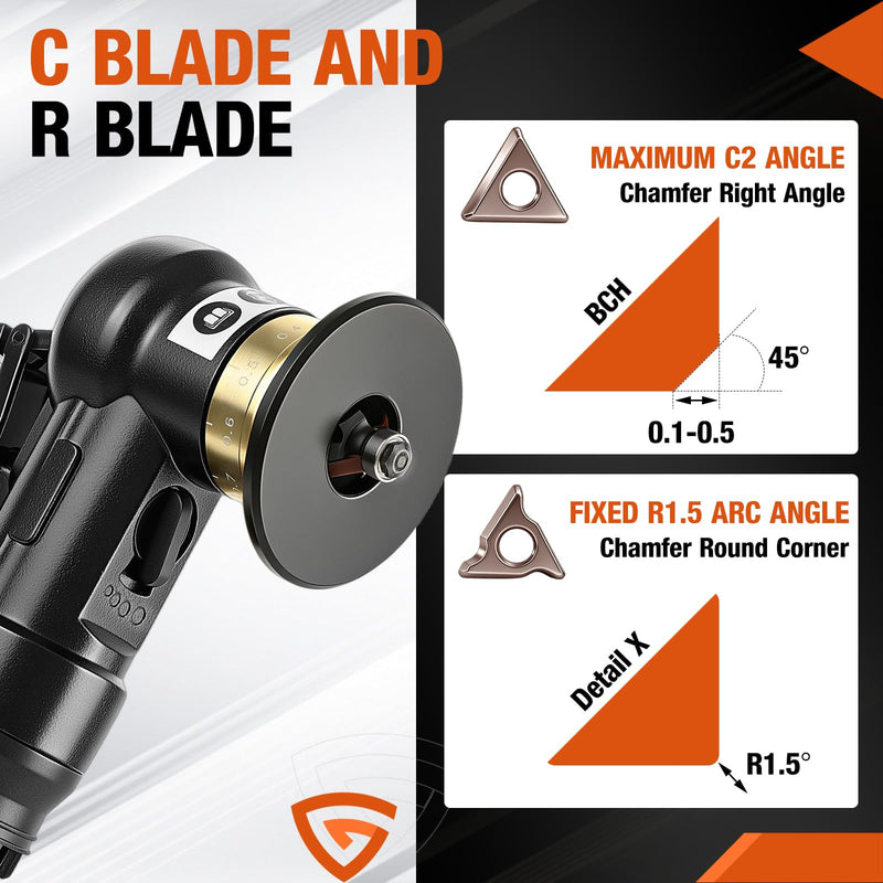 Pneumatic Chamfering Tool - Mini Air Chamfer Tool with 10 C-Angle & 10 R-Angle Blades, 45° Round Corner 30000 RPM Upgrade Chamfer Tool for Metal and Wood with 1/4" Air Inlet Black