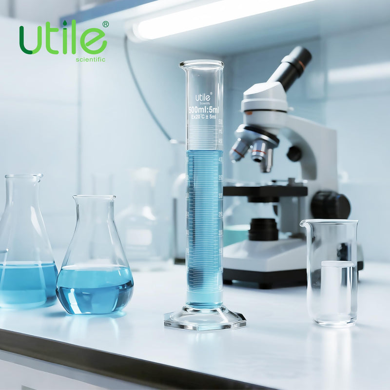 Utile 2 PCS Glass Graduated Cylinder Set 250ml, 3.3 Borosilicate Glass Cylinder with Glass hex Base,Lab Cylinders Glass Measuring Cylinder, 4202.0250.2 2pcs of 250ml