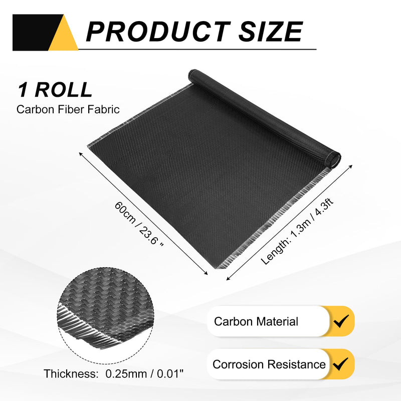 MECCANIXITY Carbon Fiber Fabric, 4.3ft x 23.6" Carbon Fiber Cloth Sheet Roll 2x2 Twill Weave 3K 220g for Wall Reinforcement Basement Car Boat Repair DIY, Black 4.3ft x 23.6" 1