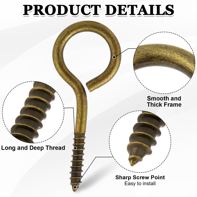 YGAOHF 18 Pack 2.5 Inch Eye Hooks Screw - 200Lbs Capacity, Stainless Steel Eye Bolts Screw in Heavy Duty, Indoor & Outdoor Use (Vintage) Vintage