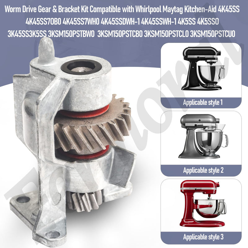 Upgrade Metal Gear WP240309-2 240309-2 Worm Drive Gear & Bracket Kit Compatible with KitchenAid EA734273 PS734273 AH734273 4162100 4162101 4169907 4169941 4170007 4176130 949544