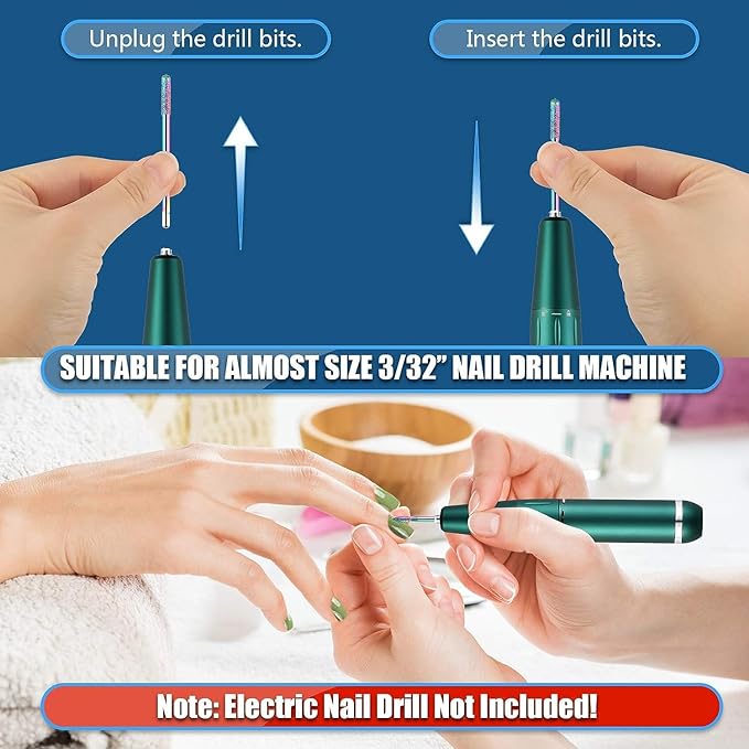 Depvko Set di 19 punte per trapano per unghie, 332 pollici per cuticole diamantate e kit di punte per unghie in gel acrilico ceramico, strumenti per nail art, punte per la rimozione delle cuticole - NewNest Australia