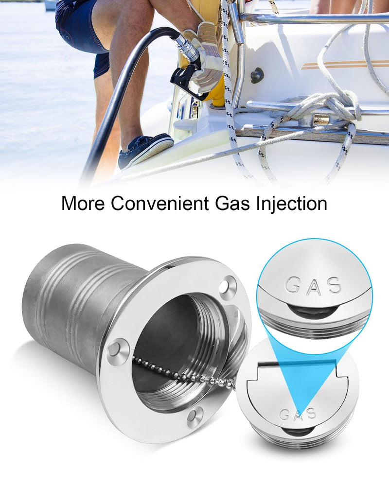 2 inch (50mm) Boat Gas/Fuel Deck Fill/Filler with Keyless Cap with Chain, 316 Stainless Steel Deck Hardware for Marine Boat Yacht Caravan GAS-Straight