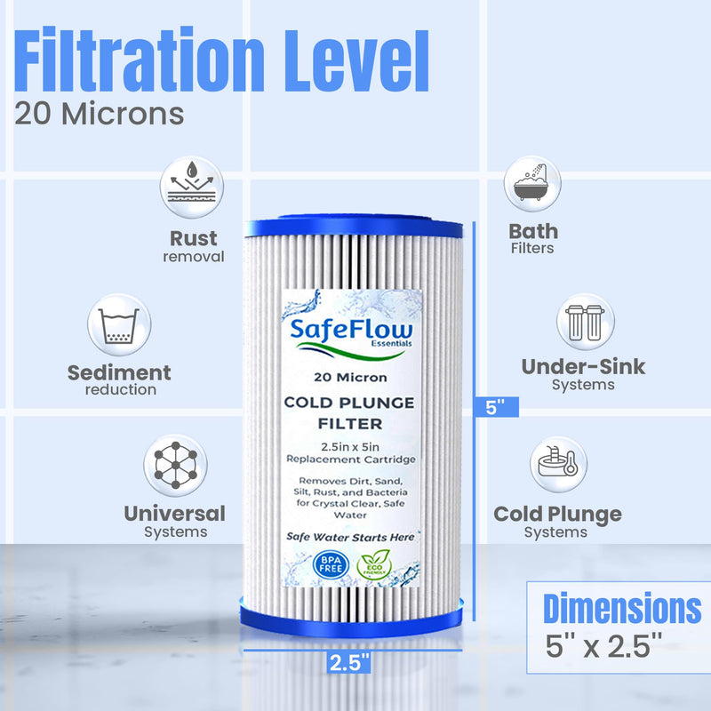 5" x 2.5" Cold Plunge Filter 20 Micron – Fits The Pod Ice Cold Plunge Water Chiller, Cold Plunge Filters, and Under Kitchen Sink Systems (8) 8