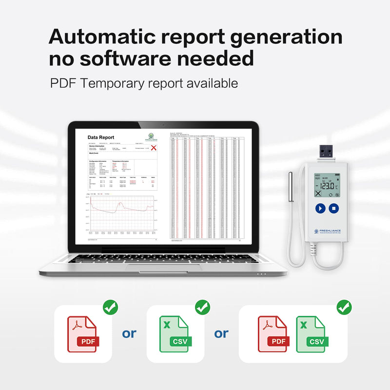 Freshliance Ultra Low Temperature Data Logger, Reusable Temperature Recorder with High Accuracy External Probe, Configurable USB Temperature Monitor 35000 Points with PDF CSV Report, Atlas Log-200 Atlas Log -200