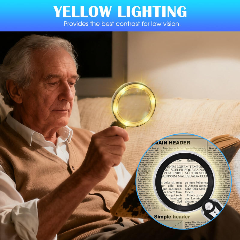 45X Magnifying Glass with Light, 4.6-Inch 1200mAh USB Rechargeable, 6 Color Modes for Low Vision Seniors, Reading, Jewelry & Coin Appraisal - Black Silver Black-silver