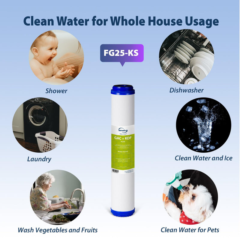 iSpring FG25-KS 2.5” x 20” Lead, Chlorine, Chloramine, PFAS Reducing Whole House Water Filter, Fits iSpring WCB32 Series