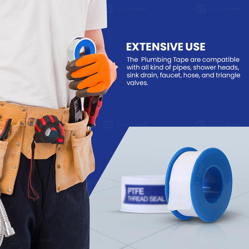 Plumbers PTFE Tape 3/4" W x 520" L Pipe Thread Tape, High Density Thread Sealant Tape Water Seal Plumbing Tape for Shower Head, Pipes, Gas Lines, Leak Prevention 520" Pack of 1