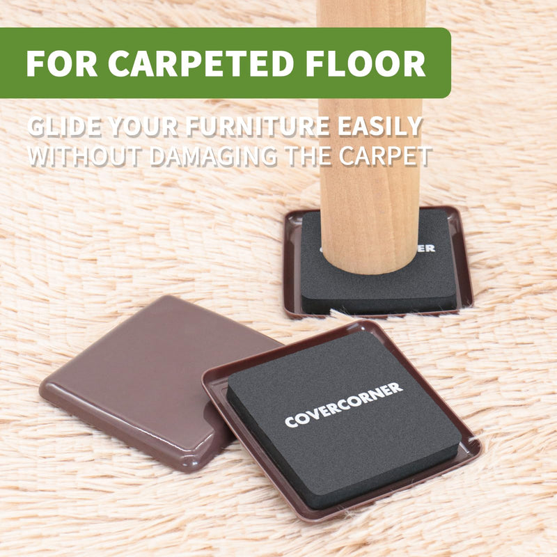 Furniture Sliders for Carpet 8 PCS - 3 1/2 inch Furniture Moving Slider Chair Legs Floors Protectors Square Furniture Movers Sliders – Move Your Furniture Easy & Safely(for Carpet)-Brown 8 PCS 3 1/2'' Brown