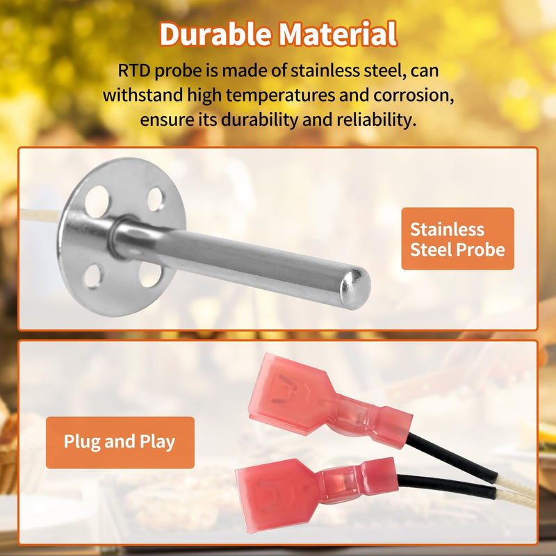 RTD Temperature Probe Sensor Compatible with Recteq Bullseye 380, RT-B380, RT-B380X, Wood Pellet Grills Stainless Steel Temperature Sensor Replacement