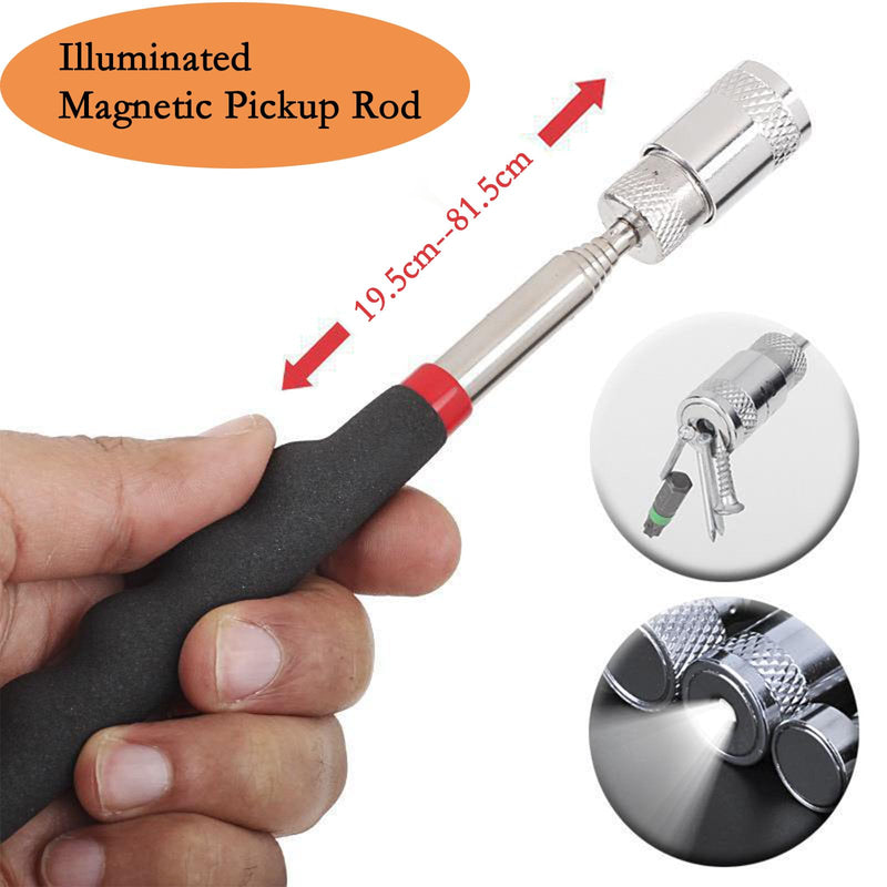 Telescoping Magnetic Pickup Tool Set,Telescopic Inspection Mirror,Flexible Bendable Spring Magnet Stick,LED Flashlight Pickup Rod, Cool Gadgets for Men