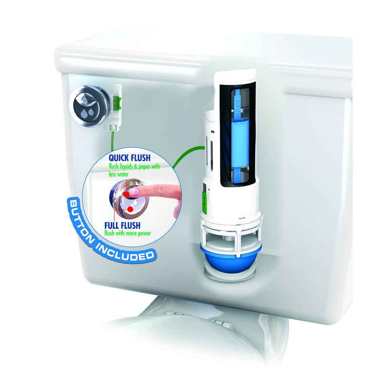 Danco HYR270 Hydroright Water-Saving Dual Flush Valve with Push-Button Handle, Plastic, Chrome Push Button 1.0