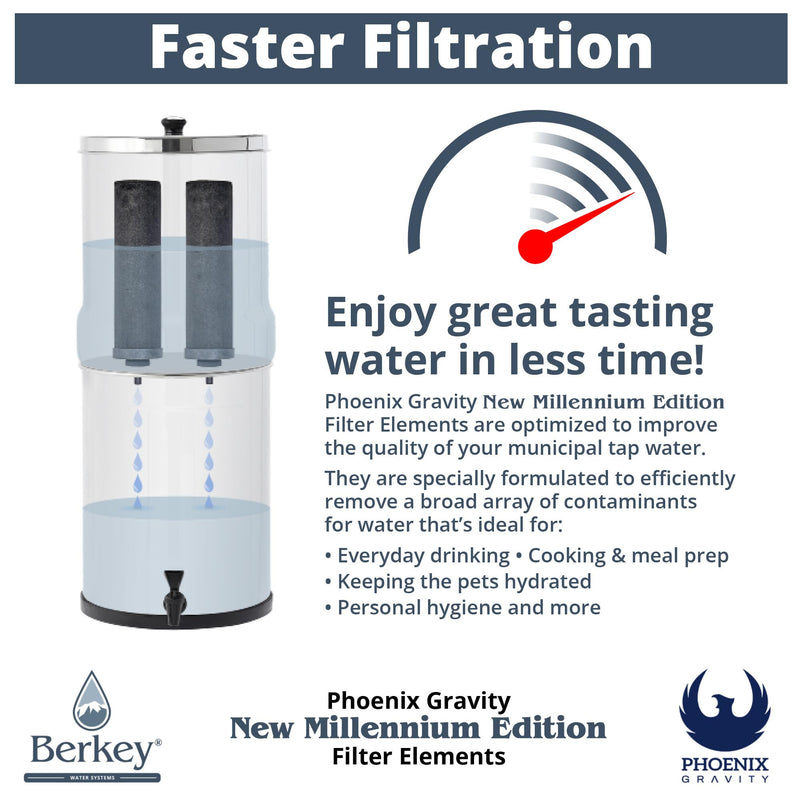Berkey - Phoenix Gravity New Millennium Edition Filter Elements -NSF 42/372- NMCL Endorsed Replacement in Lieu of Black Berkey Elements BB9-2 Set of 2 2 Filters