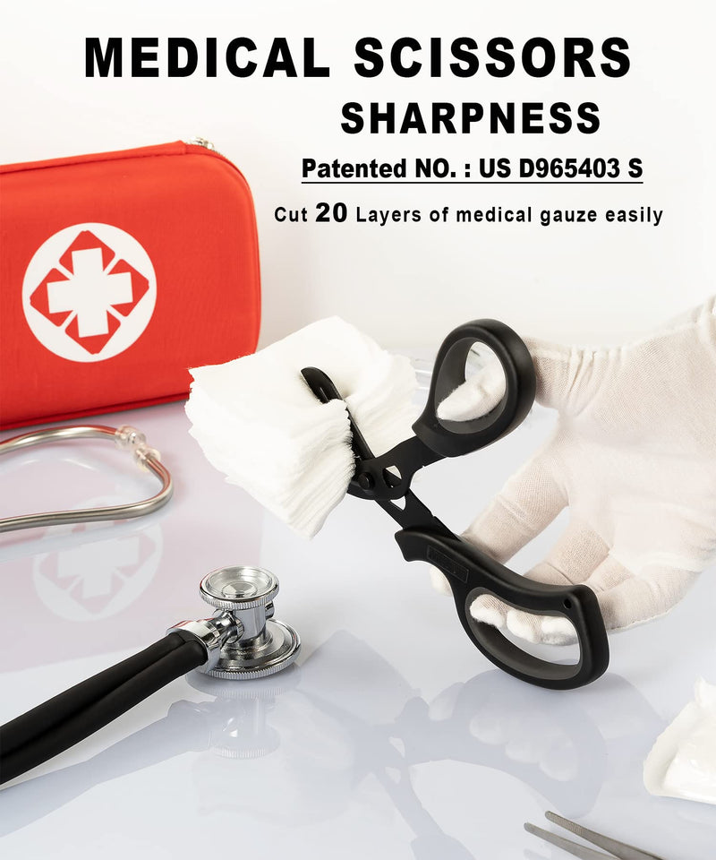 MEUUT 2 Pack Medical Scissors Trauma Shears for Nurses -Patented Bandage Scissors with Non-Stick Blades, Surgical Grade Shears Stainless Steel EMT Scissors for All Purpose Black+black